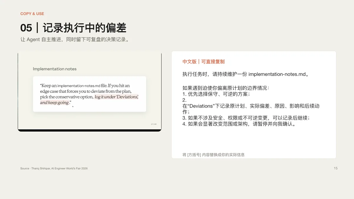 PPT 第 18 页｜实践四｜记录执行偏差
